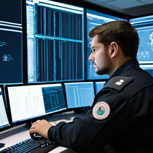 Home 6 A professional male cyber security specialist, fully clothed in a modest, modern tactical uniform, is intently focused at a workstation in a high-tech network operations center. Multiple large screens display intricate code, digital data streams, and secure network schematics. The environment is clean, well-lit, and futuristic. The image has a high-resolution, professional photography style with soft studio lighting, emphasizing the subject's concentration and expertise. Perfect anatomy, correct proportions, natural pose, well-formed hands, proper finger count, natural body proportions, safe for work, appropriate content, professional dress, family-friendly.