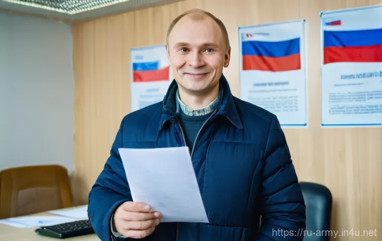 육군 퇴역 군인 지원 제도 - **Prompt:** A dignified male Russian veteran, in his 30s-40s, stands confidently in a well-lit, mode...
