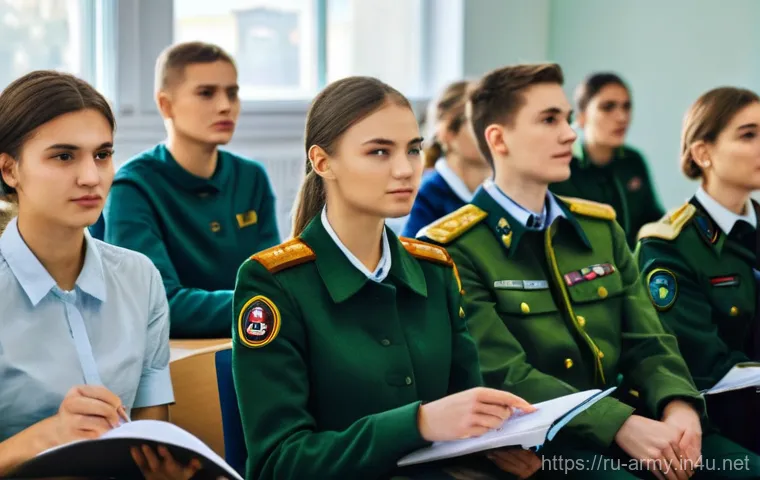 육군 ROTC 준비 방법 - **Prompt:** A diverse group of young Russian university students, both male and female, are diligent...
