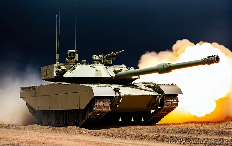 육군 전차 종류 및 비교 - **Prompt:** A Russian T-14 Armata main battle tank, seen from a dynamic low-angle perspective, engag...