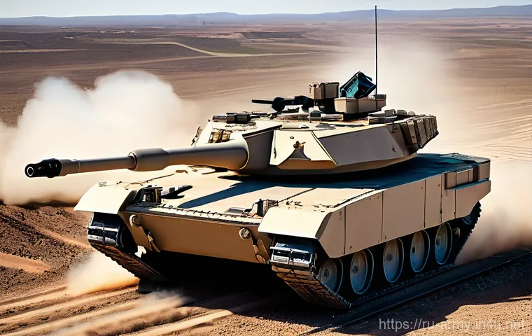 육군 전차 종류 및 비교 - **Prompt:** A Russian T-14 Armata main battle tank, seen from a dynamic low-angle perspective, engag...