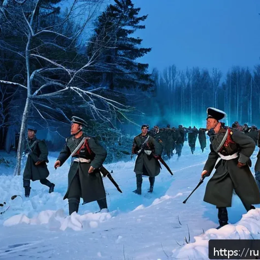 육군 전쟁사 및 주요 전투 - A dynamic battlefield scene depicting a surprise night maneuver during the Battle of Stalingrad, fea...
