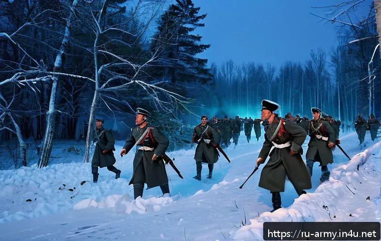 육군 전쟁사 및 주요 전투 - A dynamic battlefield scene depicting a surprise night maneuver during the Battle of Stalingrad, fea...